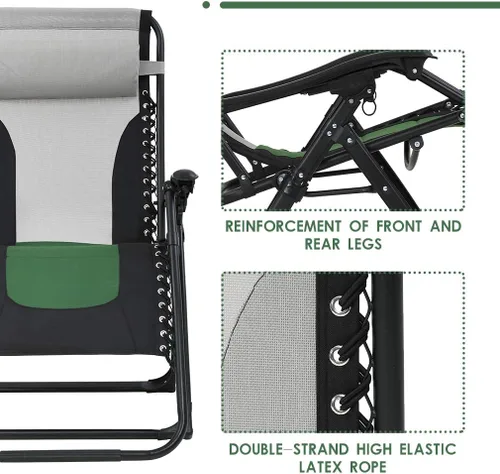 Miniatura 5 de Silla acolchada de gravedad cero de gran tamaño, sillón reclinable para patio al aire libre con portavasos ajustable para patio, piscina, cubierta
