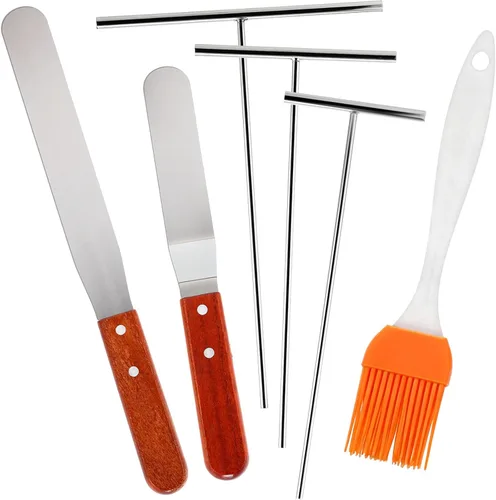Miniatura 8 de Juego de 6 espátulas y esparcidores de crepé de acero inoxidable de 3.5 pulgadas, 5 pulgadas, 7 pulgadas, espátulas en forma de T, espátulas