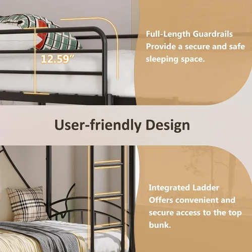 Miniatura 6 de Alohappy Base de cama individual sobre individual, convertible a 2 camas individuales separadas, marco de cama de metal con escalera extraíble