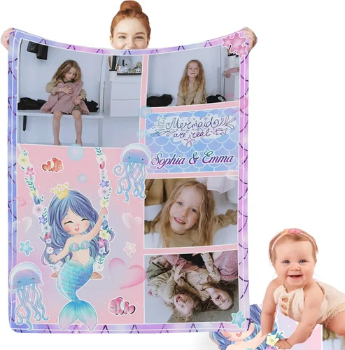 Miniatura 21 de Regalos de sirena para niñas africanas, manta de bebé personalizada con nombre para bebés recién nacidos, manta personalizada para niñas negras