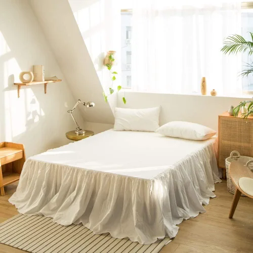 Miniatura 30 de BISELINA - Falda de cama de lino francés con volantes plisados de 22 pulgadas, caída a medida, mezcla natural de lino y algodón, funda para cama