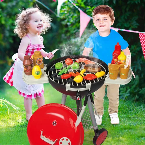Miniatura 2 de Juego de parrilla de barbacoa de 79 piezas para niños, juego de cocina con aerosol realista, luz y sonido, juguete interactivo para niños y niñas