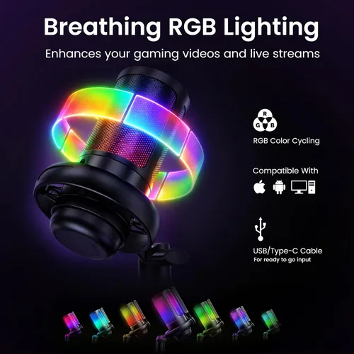 Miniatura 4 de Kit de transmisión de cámara web con micrófono USB RGB y luz LED, paquete de cámara de transmisión de 1080P 30FPS para Twitch, YouTube, podcasting