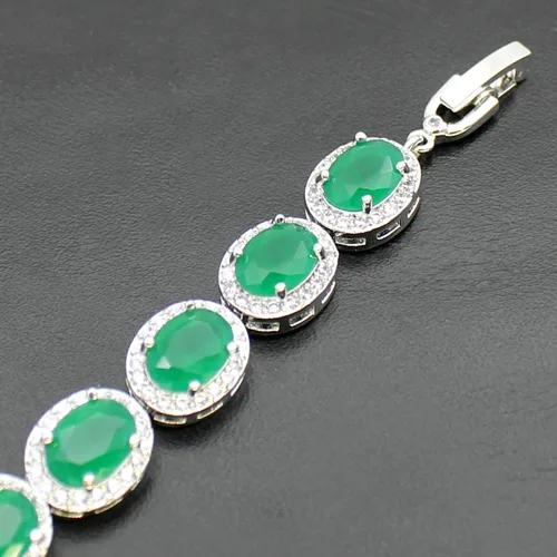 Miniatura 5 de Hermosa Pulsera de tenis ovalada para mujer, zafiro rubí, esmeralda, topacio blanco, plata, 7 pulgadas