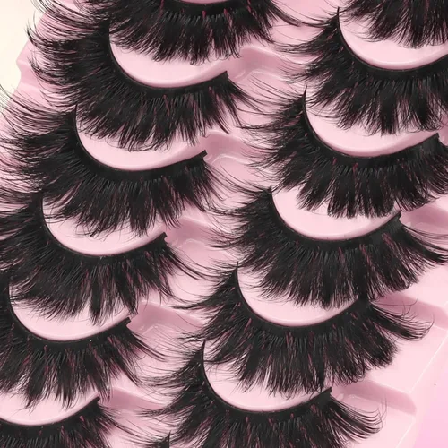 Miniatura 9 de Ahrikiss Pestañas postizas esponjosas, pestañas falsas 5D, pestañas voluminosas que parecen extensiones, 10 pares, pestañas suaves y gruesas