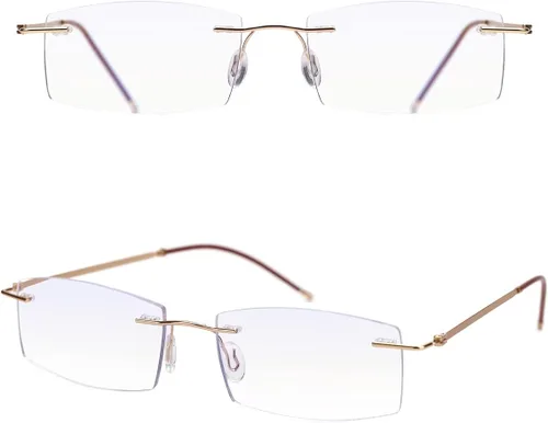 Miniatura 3 de TERAISE Lentes de lectura sin montura para hombres y mujeres, lectores ligeros de metal transparente, lentes de computadora con bloqueo de luz azul