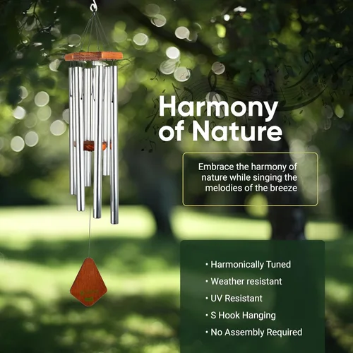 Miniatura 4 de Campanillas de Viento Nature's Melody Premiere Grande Tunes – Campanillas de Viento para Exteriores con 6 Tubos Afinados en Escala Pentatónica