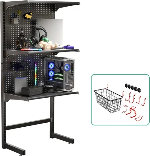 JWX DDB - Estantería de pie para juegos, 30 pulgadas, gabinete de tablero de clavijas con tablero de clavijas de metal para oficina en casa y 15