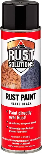 AGS RUST SOLUTIONS Pintura en aerosol antióxido, 14 onzas, acabado negro mate duradero, segura para todas las superficies, elimina el óxido y