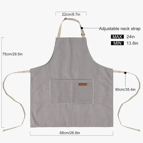 Miniatura 2 de DILLMAN Delantales de Cocina Ajustables - Delantal de Babero para Hombres y Mujeres, Suave, de Chef, con Rayas y 2 Bolsillos Tiras marrones estrechas