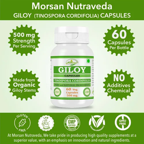 Miniatura 3 de Morsan's Giloy (Tinospora Cordifolia) Cápsulas Paquete combinado de 2 x 60 x 500 mg. Veg. Cápsulas (2)