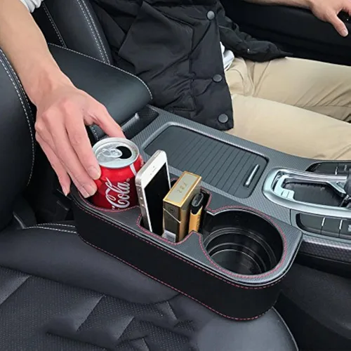 Miniatura 13 de IOKONE Consola de bolsillo lateral para monedas, cubierta de cuero con bolsillo lateral, portavasos para automóvil, organizador de asiento delantero