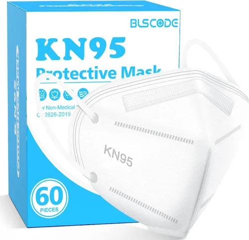 Paquete de 60 mascarillas KN95, mascarillas de 5 capas envueltas individualmente, eficiencia de filtro ≥95% Blanco