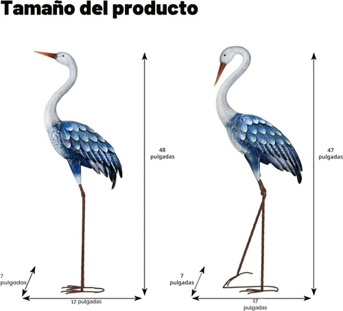 Miniatura 2 de Kircust Estatuas de Garza Azul para Exteriores Esculturas de Garza de Jardín de Metal, Arte de Patio de Pájaros Grande 47-48 Pulgadas, Juego de 2