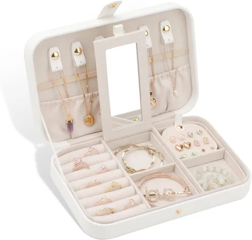 Organizador de joyas de viaje, joyero de viaje, estuche de viaje para mujer, pequeño joyero para viajes, organizador de viaje de joyería, blanco B