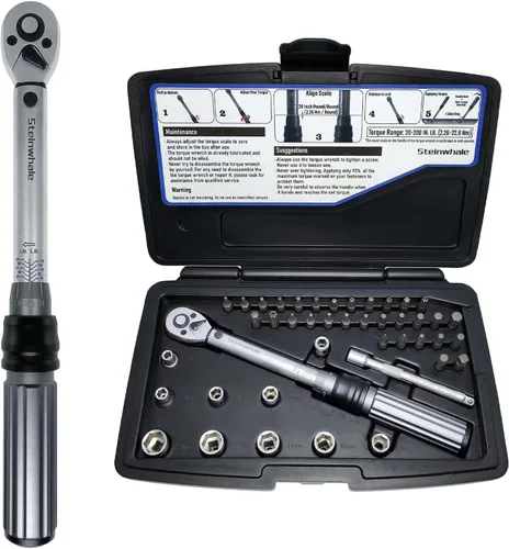 Kit de llave dinamométrica de 1/4 pulgadas de 20-200 pulgadas (2.26-22.6 Nm) para mantenimiento de bicicletas de carbono, transmisión de 1/4