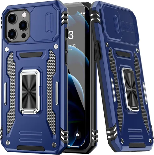 Miniatura 20 de MERRO Funda para iPhone 13 Pro con protector de pantalla, protección de cámara deslizante, funda resistente de grado militar con soporte magnético