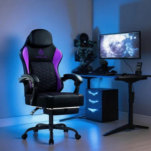 Miniatura 2 de WAILOR Silla de juegos con cojín de resorte de bolsillo, silla de computadora de videojuegos con reposapiés para adultos, silla de cuero