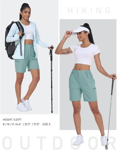 Miniatura 7 de MoFiz Pantalones cortos de golf para mujer de 7 pulgadas, de secado rápido, bermudas ligeras con bolsillos