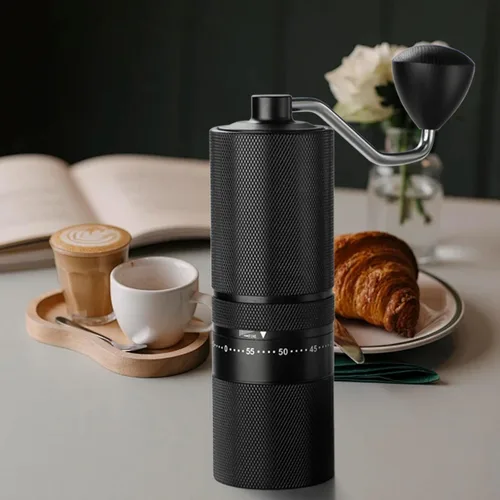 Miniatura 7 de Molinillo de café manual con rebabas de acero inoxidable, molinillo de café de mano, ajuste de molienda ajustable externo para expreso, prensa Negro