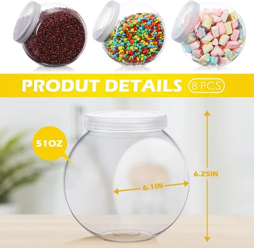 Miniatura 2 de Sunnyray 8 tarros de plástico para dulces de 51 onzas con tapas, tarros de plástico para dulces bufé, platos transparentes para dulces con tapas