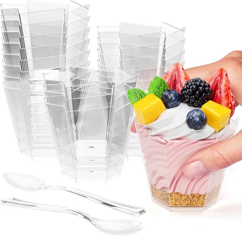 Miniatura 7 de Exquisite Mini tazas de postre con cucharas, 200 unidades, 4 onzas, taza de pudín de plástico transparente con cucharas de degustación, 100