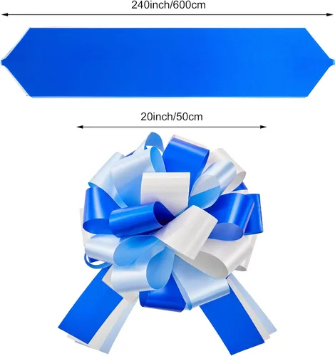 Miniatura 4 de Lazo grande para automóvil de 20 pulgadas, color azul y blanco, grande, para envolver regalos, con cinta de 20 pies para regalo, decoración