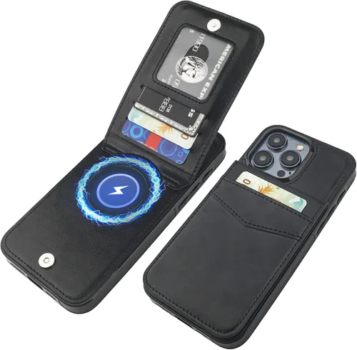 Miniatura 26 de KIHUWEY Compatible con iPhone 15 Pro Max Funda Cartera con soporte para tarjeta de crédito, con tapa de cuero premium, cierre magnético, función