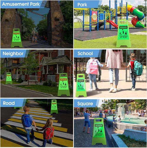 Miniatura 4 de 4 letreros grandes de 24 pulgadas para niños en el juego, reflectantes, de doble cara, letreros de seguridad para niños en juego, mango portátil