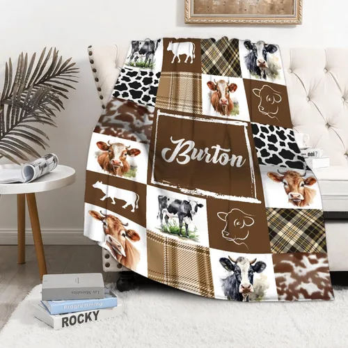Miniatura 4 de Manta de bebé personalizada con estampado de vaca, nombre personalizado, manta de cumpleaños para recién nacido, manta de recepción para niño