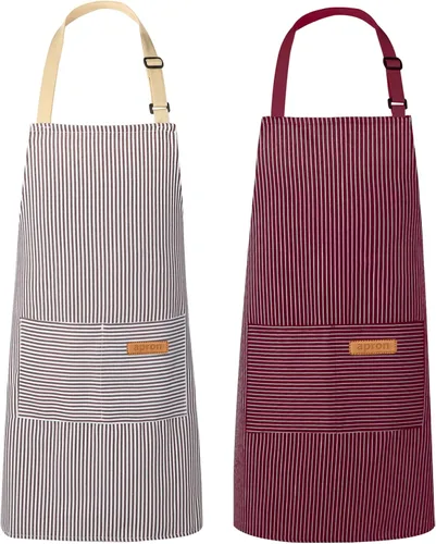 Miniatura 12 de VALOME Paquete de 2 delantales de cocina, delantales para cocinar con 2 bolsillos, correa ajustable unisex para el cuello, delantales de chef