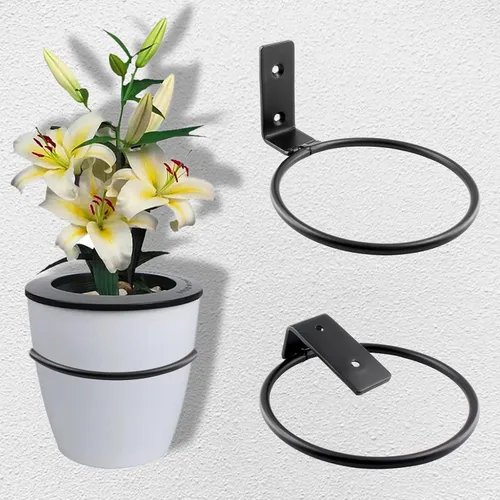 Miniatura 6 de Jiozermi Paquete de 2 anillos para macetas de 4 pulgadas, soporte de maceta montado en la pared, uso en interiores, negro mate, capacidad de 40