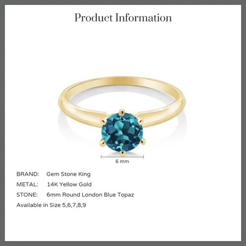 Miniatura 31 de Anillo de compromiso solitario con piedra preciosa redonda de oro amarillo de 14 quilates de 0.236 in para mujer Ajuste clásico de 6 puntas