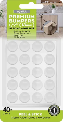 Slipstick Protectores de puerta de gabinete de alta calidad de 1/2 pulgada, almohadillas adhesivas transparentes redondas, tapones de gabinete,