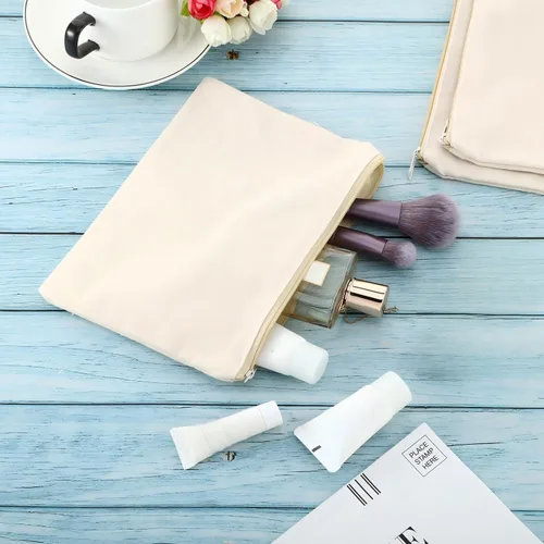 Miniatura 6 de meekoo Paquete de 16 bolsas de lona en blanco para cosméticos, bolsa de maquillaje con cremallera lisa, sublimación, manualidades DIY, bolsa de aseo