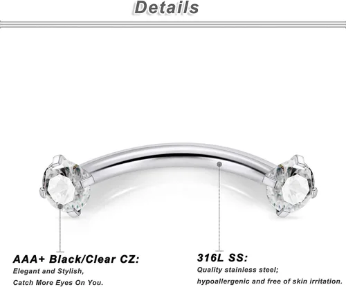 Miniatura 2 de Ocptiy Anillos de cejas de 16G, aretes Rook Daith, joyería de piercing de serpiente, anillo de lengua de ojo de serpiente, anillo de acero