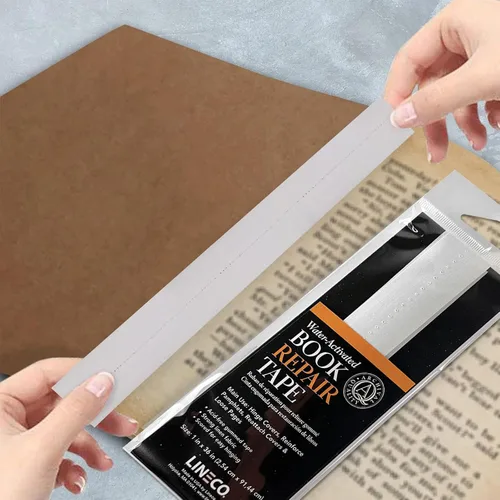 Miniatura 7 de Lineco, Cinta de reparación de libros activada por agua, para cubiertas de bisagras, folletos de reparación, cubiertas y páginas de papel, sin