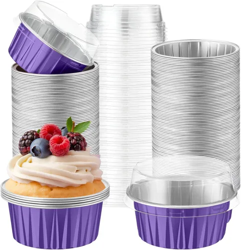 Miniatura 7 de Paquete de 200 Moldes de Papel de Aluminio para Hornear Cupcakes de 5oz Forros para Cupcakes Tazas de Postre con Tapas Moldes Desechables para Verde