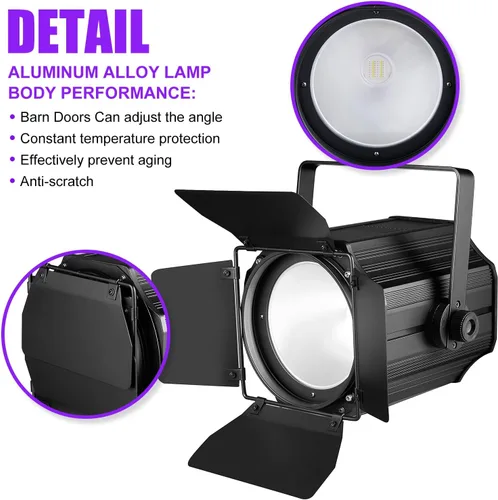 Miniatura 5 de Luces de escenario COB con puertas de granero, luz par COB de 200 W, LED 3500 ~ 7500 K, blanco cálido y blanco, DMX512 con sonido maestro-esclavo