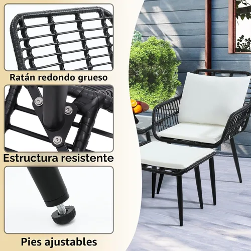 Miniatura 6 de KROFEM - Juego de muebles de ratán para patio de 3 piezas estilo bistró, incluye 2 sillas de ratán y mesa con tapa de vidrio, ideal para porche