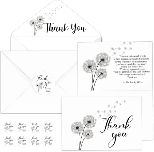 Miniatura 23 de Fumete Juego de 50 tarjetas de agradecimiento funerarias con sobres y calcomanías, tarjetas de agradecimiento de condolencias con mensaje