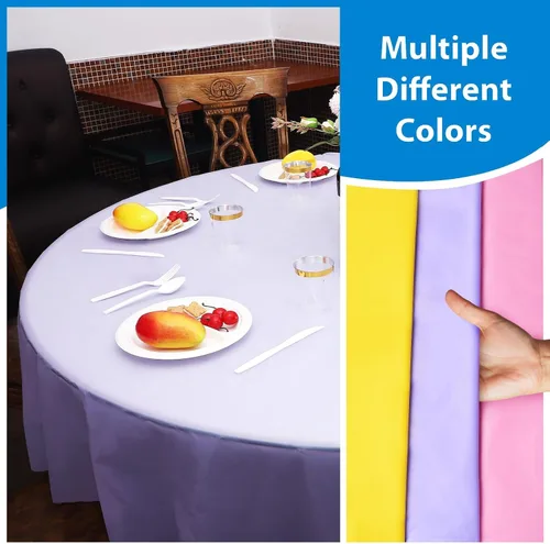 Miniatura 3 de EDI Manteles redondos desechables – Paquete de 12, varios colores, plástico, resistente a derrames y manchas, 81 x 84 pulgadas