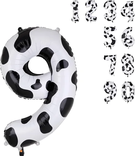 Miniatura 12 de Globos con estampado de vaca de 40 pulgadas, globo de número 0 blanco y negro con temática de vaquera, suministros de decoración de fiesta