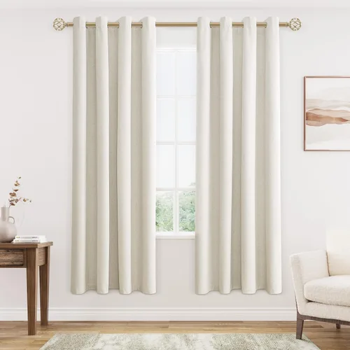 Miniatura 47 de Cream Linen Blackout Curtains 90 Length 2 Panels Set for Living Room Bedroom, 100% Black Out Thermal Insulated Linen Drapes, Room Darkening Grommet
