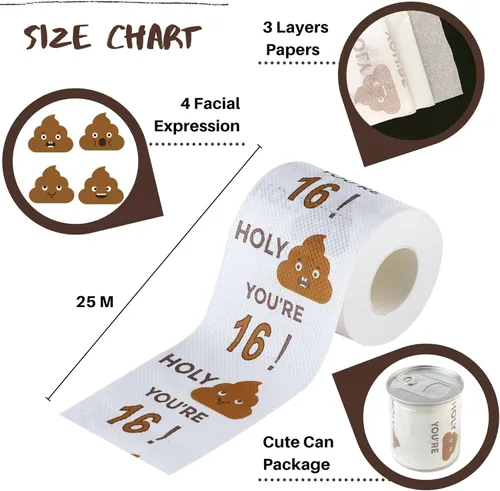 Miniatura 2 de Rollo de papel higiénico de feliz cumpleaños número 16 de 3 capas, divertidos regalos de cumpleaños para niños, hijos y niñas, novedad