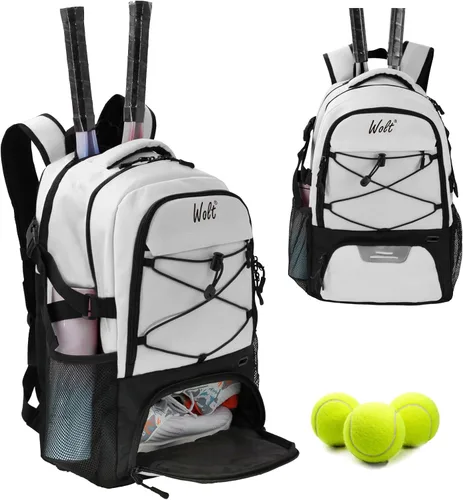 Mochila para raqueta de tenis WOLT - Mochila grande para raqueta de tenis para hombres y mujeres - Compartimento ventilado para zapatos - Capacidad