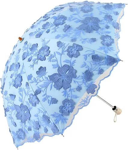 Miniatura 132 de Honeystore Sombrilla bordada con flor 3D plegable UV con encaje clásico