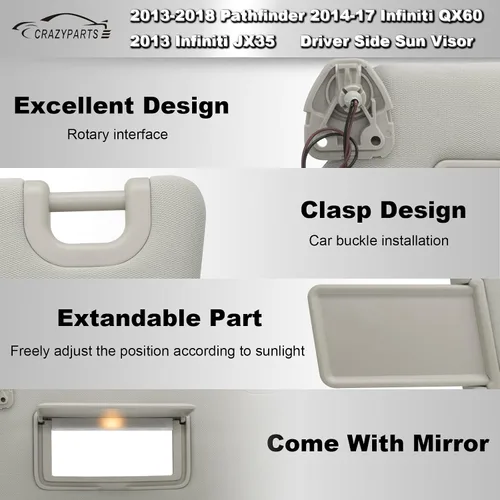 Miniatura 3 de Reemplazo de Visera Solar del Lado del Conductor Izquierdo y Pasajero Derecho Compatible con Pathfinder 2013-2018, Infiniti QX60 2014-17 e Infiniti