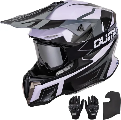 Miniatura 12 de OUMURS Casco de motocross para adultos con gafas, guantes y máscara ajustable, visera solar, casco para adultos, todoterreno, motocross, descenso