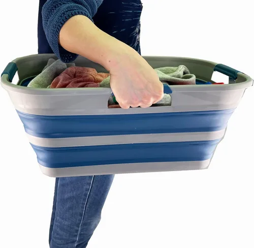 Miniatura 7 de SAMMART Cesta plegable de plástico de 21 litros (5.5 galones), contenedor de almacenamiento plegable y organizador, tina de lavado portátil, cesta